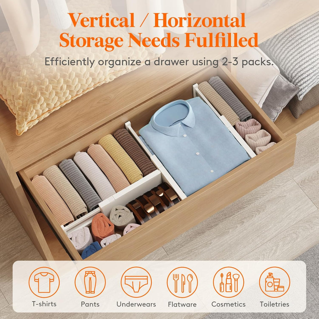 Lifewit 9 Pack Drawer Dividers 4" High, 11-17" Adjustable Drawer Organizers for Clothes, Expandable Dresser Separators in Bedroom/Bathroom/Kitchen/Fridge/Office Organization and Storage, Beige