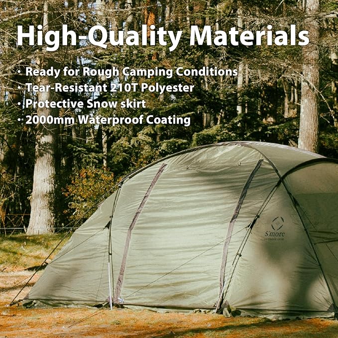 S'More Glamping Tent with Porch, 2/3/4/5/6 Person Durable Weatherproof Camping Tent, Large Family Tent with Room Divider, Easy Setup Tent with Screen Room