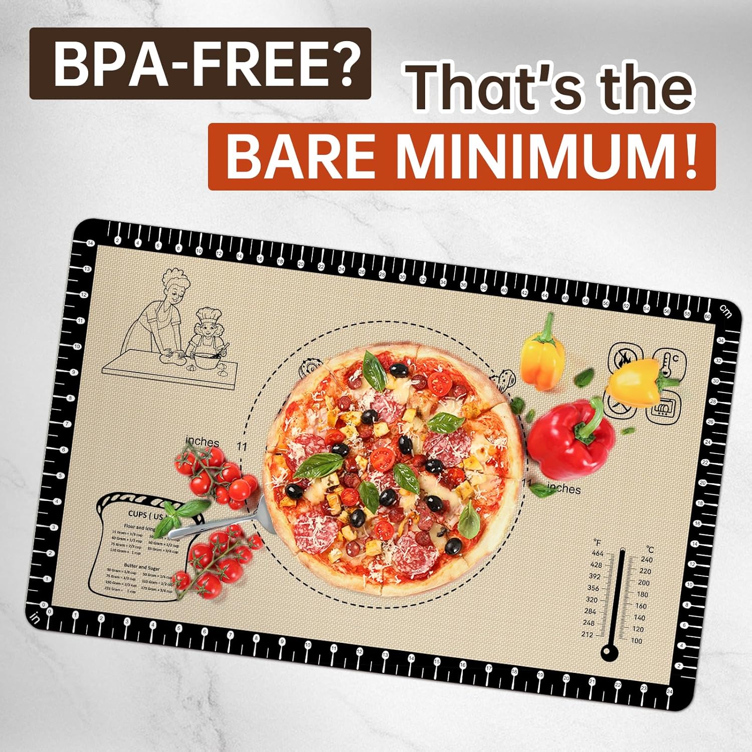 Silicone Baking Mat with 10 Recipes, Extra Thick Silicone Mats for Baking, Non Stick Pastry Mat,Reusable kneading Dough Rolling Mat for Cookie, Macaron, Bread, Pizza