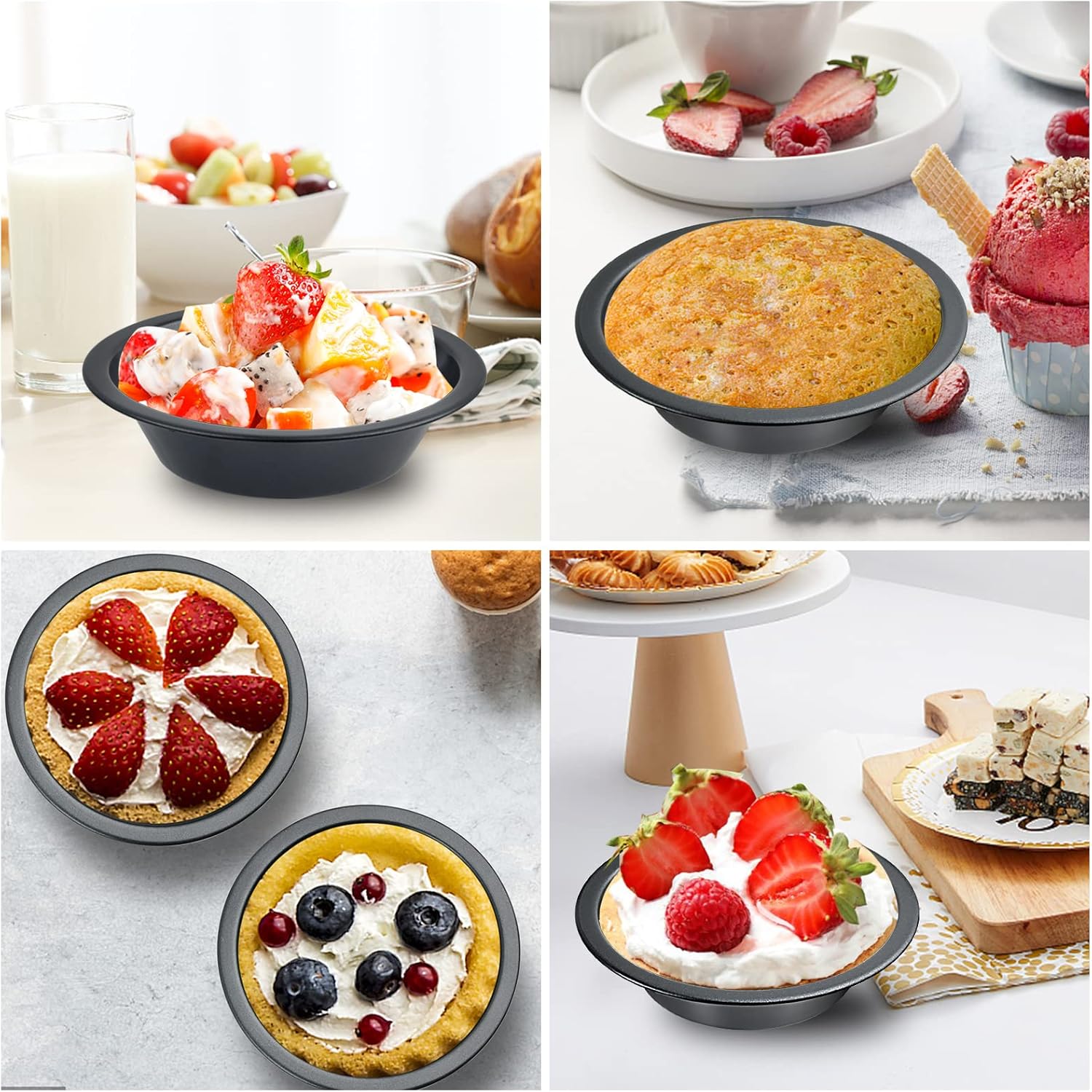 4 Inch Mini Pie Pans, 8 Pack Reusable Round Pie Tins Nonstick Pie Plate, Carbon Steel Mini Tart Pan, Small Cake Baking Set for Pizza Bread Meat Dessert,Black