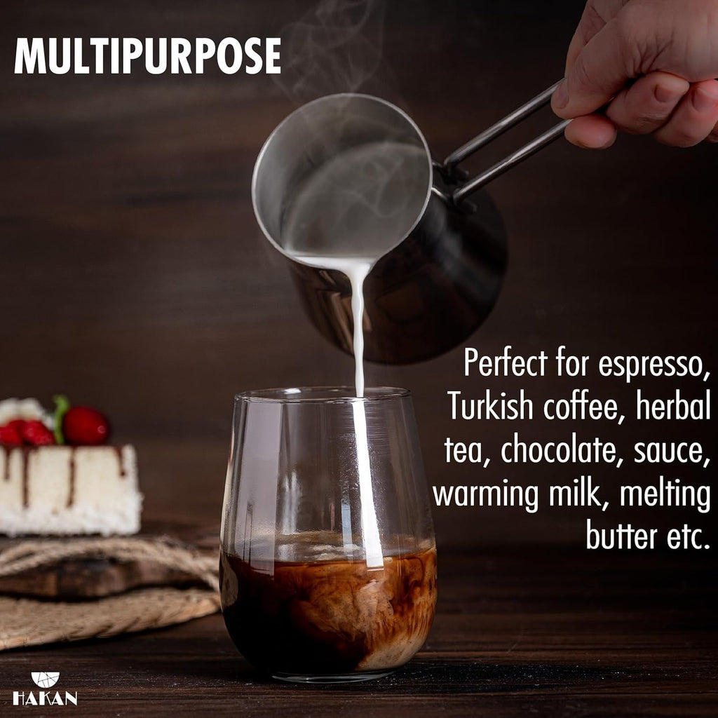 Hakan Topkapı Stainless Steel Turkish Coffee Pot, 16.9 Oz, 500 cc Midi Greek Arabic Coffee Maker with Spout, Stove Top Coffee Maker in Box, Milk Warmer with Handle, Chai Pot Cezve, Ibrik, Briki