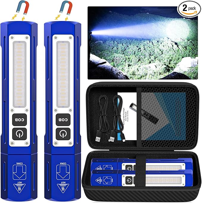 Rechargeable Flashlights High Lumens - 20,000LM Super Bright Small Pocket Magnetic Flashlight, 8 Modes LED Tactical Flash Light, Dual Button Powerful Flashlight for Camping (2, Klein Blue)
