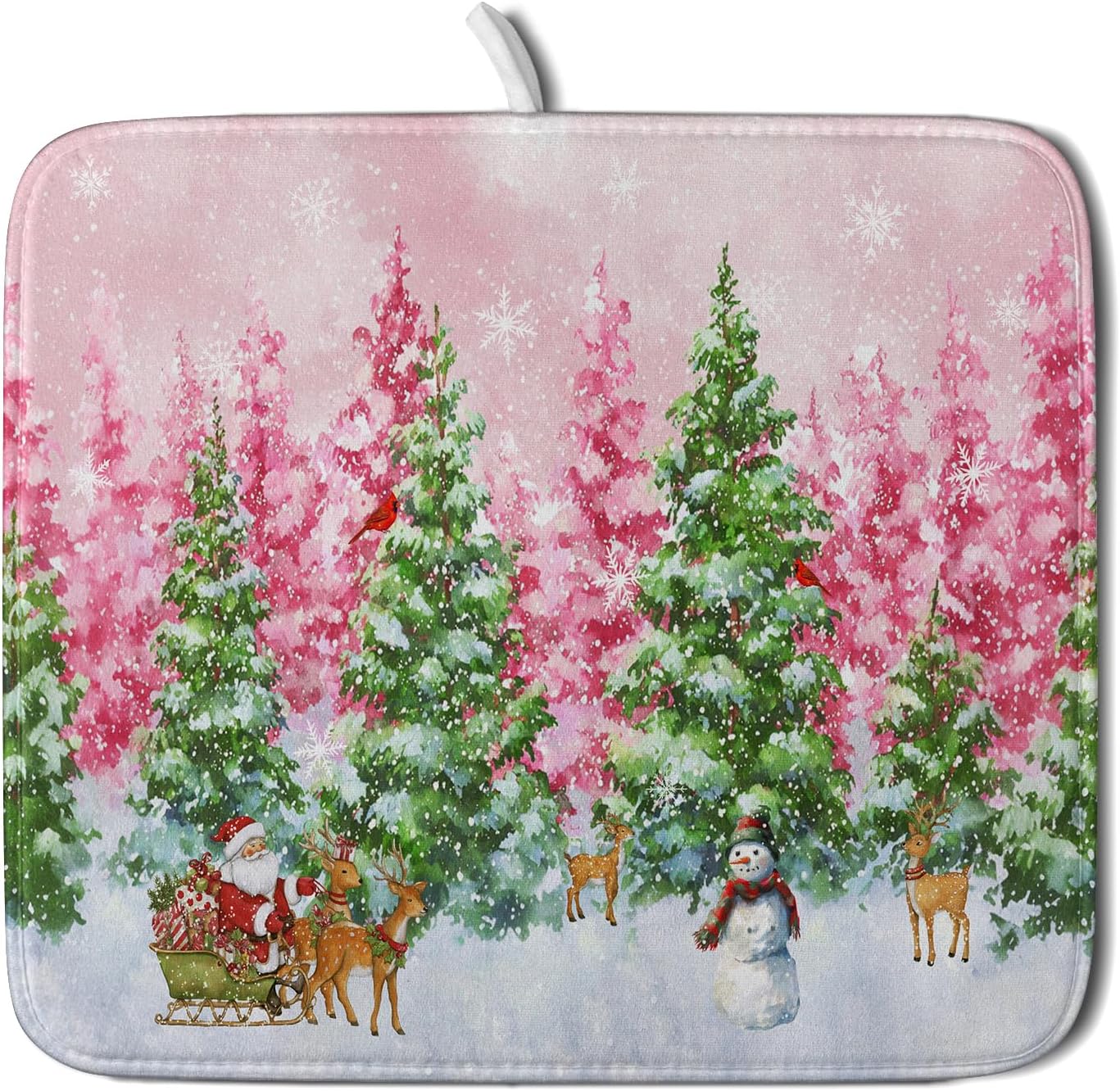 Santa Claus Dish Drying Mats for Kitchen Counter Watercolor Forest Decoration Coffee Mat for Table Decor