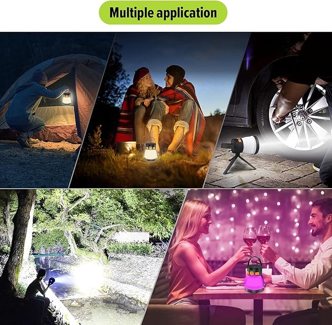 2 Pack LED Camping Lantern, 1500 Lumens Camping Lantern Rechargeable with Solar Panel Charging, Waterproof, 8 Light Modes, 7500mAh Power Bank, Camping Flashlight for Hurricane Emergency, Outdoor