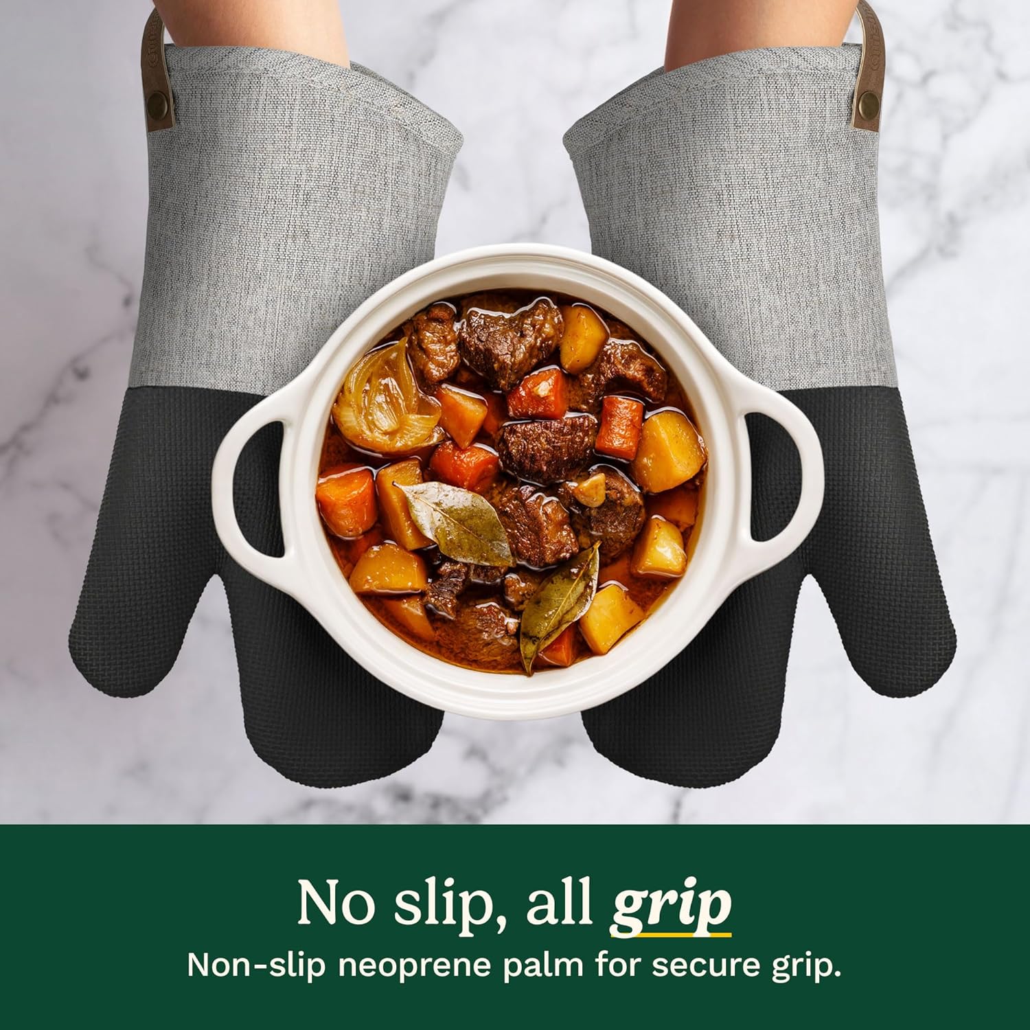 Cuisinart Heritage Kitchen Oven Mitts – Heat-Resistant Kitchen Mitts for Oven with Non-Slip Neoprene Palm, Long Cuff, and Cotton Filling – Durable Oven Gloves (Textured Gray)