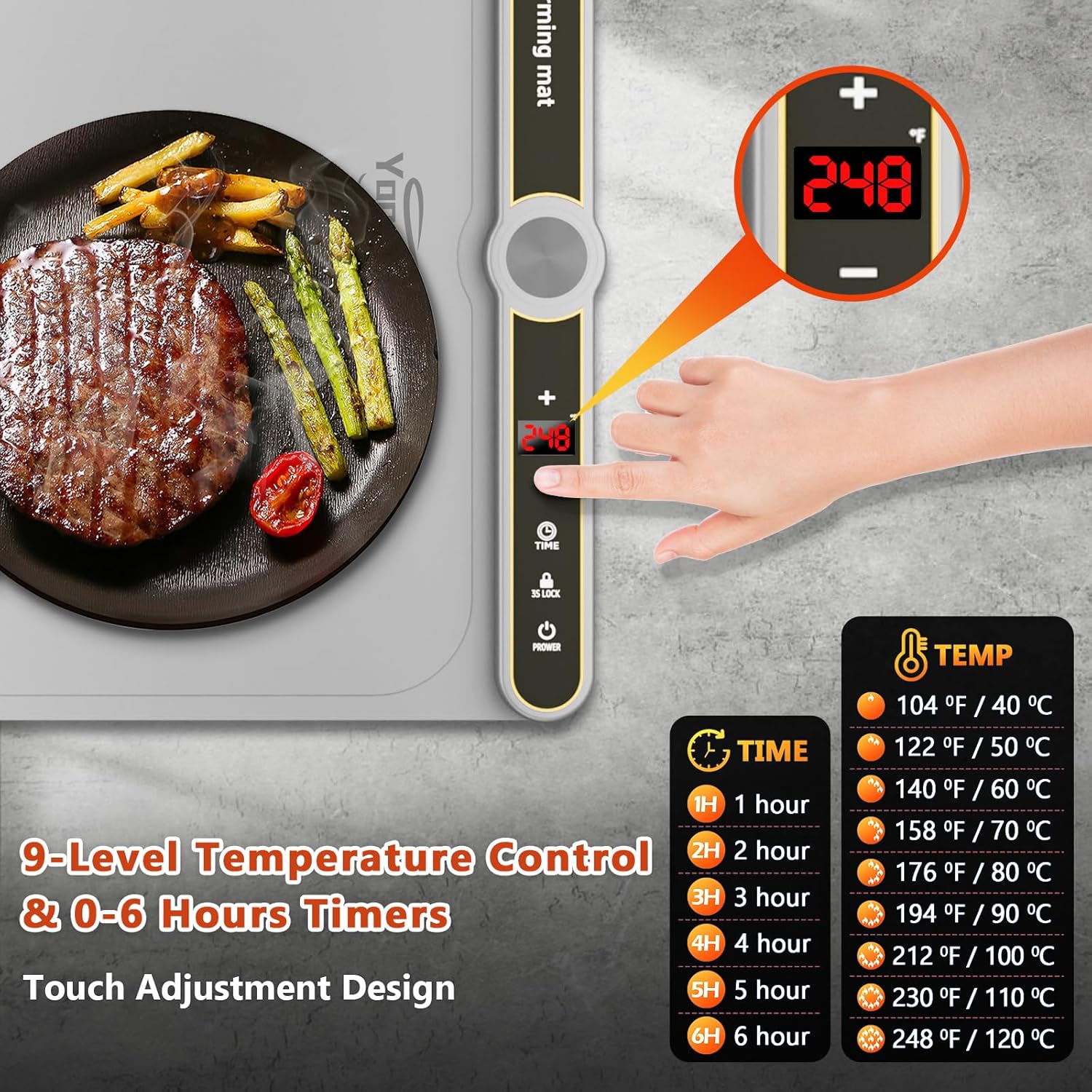 Warming Mat for Food Extra Large - Food Warming Mat, 31.7"x15" Heating Mat for Food with 9 Temperature Settings and 6H Timer, Full Surface Heating Warming Tray for Parties Daily Use(Gray)