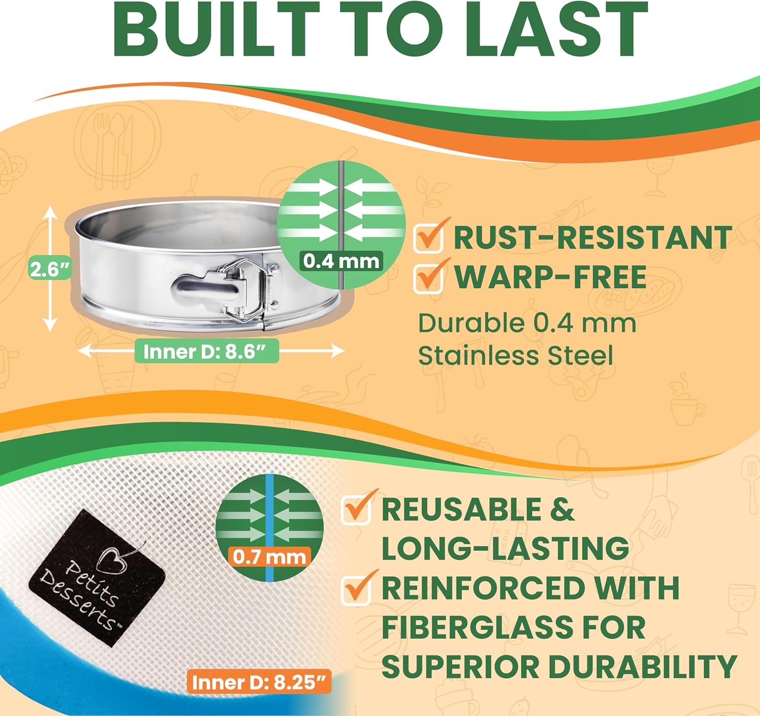 STAINLESS STEEL Springform Pan with REUSABLE Nonstick Silicone Liner - NON TOXIC Springform Pan for Cheesecake, 9 Inch Springform Ppan