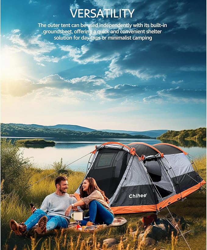 Chihee Camping Tents Tunnel Tent 4 Person Family Tents with 2 Doors Extra Weatherproof Outdoor Shelter 4 Seasons Tents with Double Waterproof Groundsheets Screened Room Porch Carry Bag for Travelling