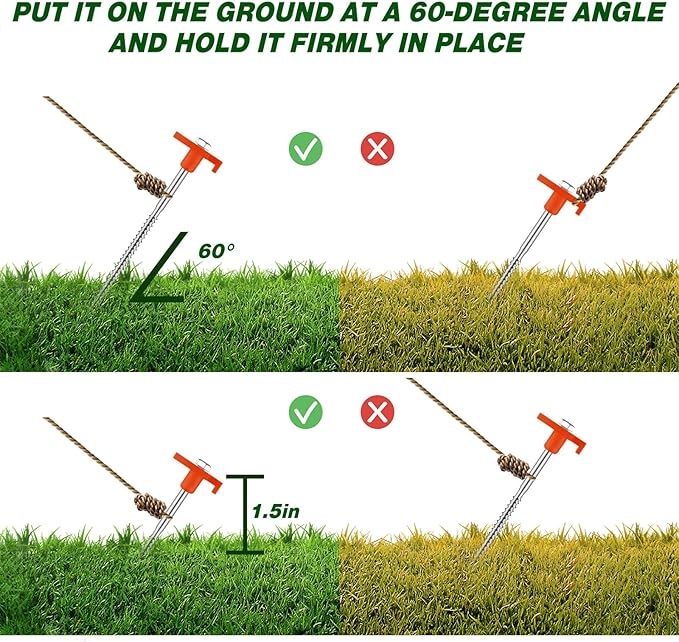 Tandefio 20 Pcs 8 Inch Screw in Tent Stakes Heavy Duty Drill in Ground Anchor Pegs Metal Stakes Screws Hex Pegs Drillable Camping Threaded Tent Spike with Hex Head Driver (Orange)