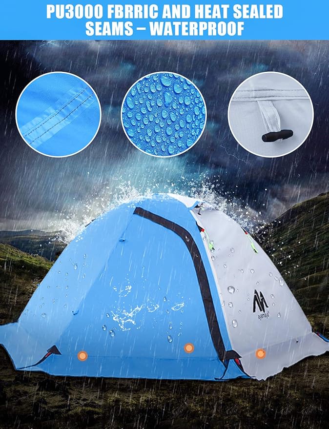 AYAMAYA 4 Season Backpacking Tent 2 Person Camping Tent Ultralight Waterproof All Weather Double Layer Two Doors Easy Setup 1 2 People Man Tents for Backpacker Outdoor Hiking Survival