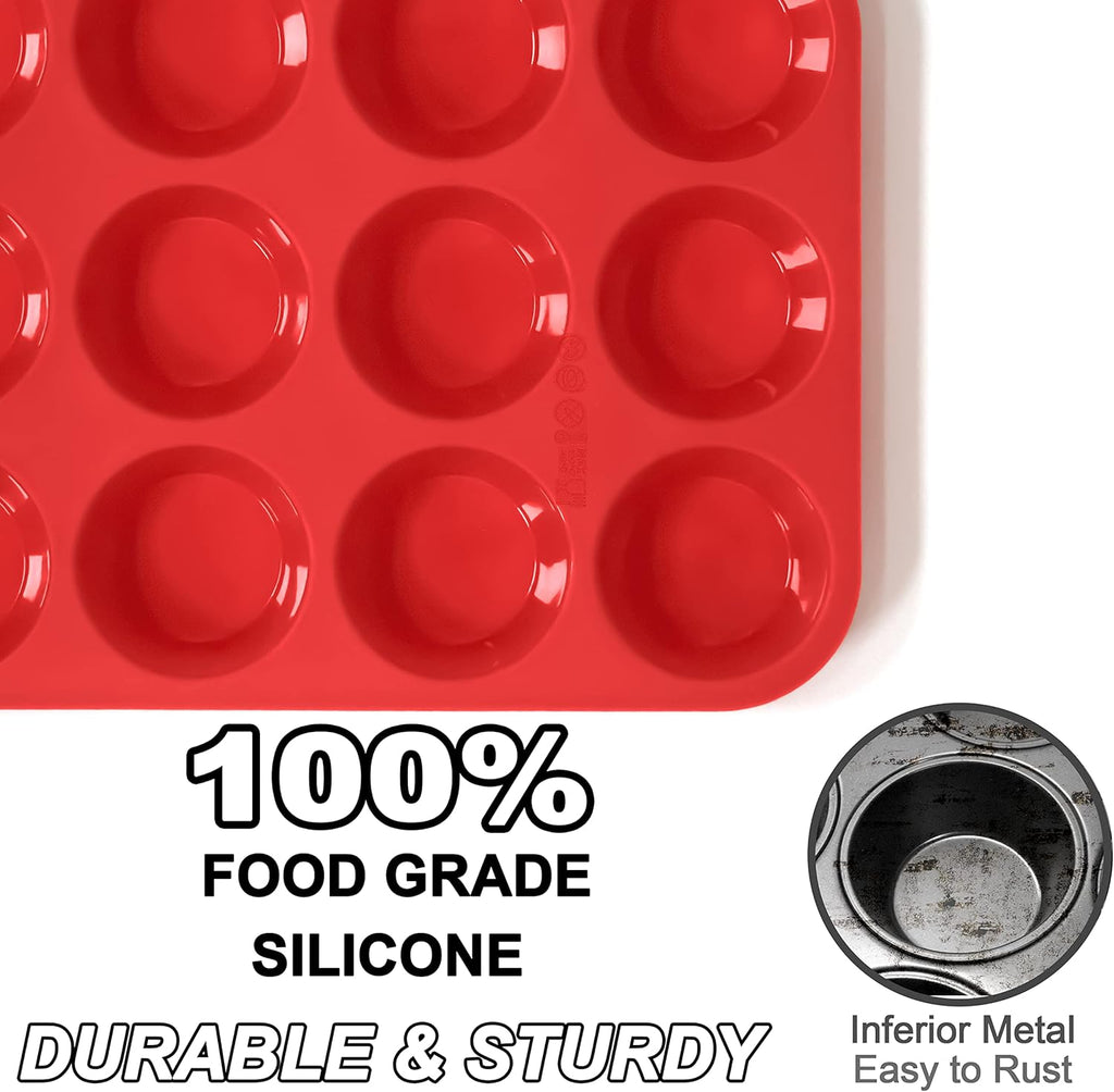 Anaeat Silicone Muffin Pan - Regular 12 Cups Cupcake Tray, Non-Stick Silicone Baking Molds for Making Muffin Cakes, Cupcake, Chocolate, Bread,Tart and Desserts, Just Pop Out