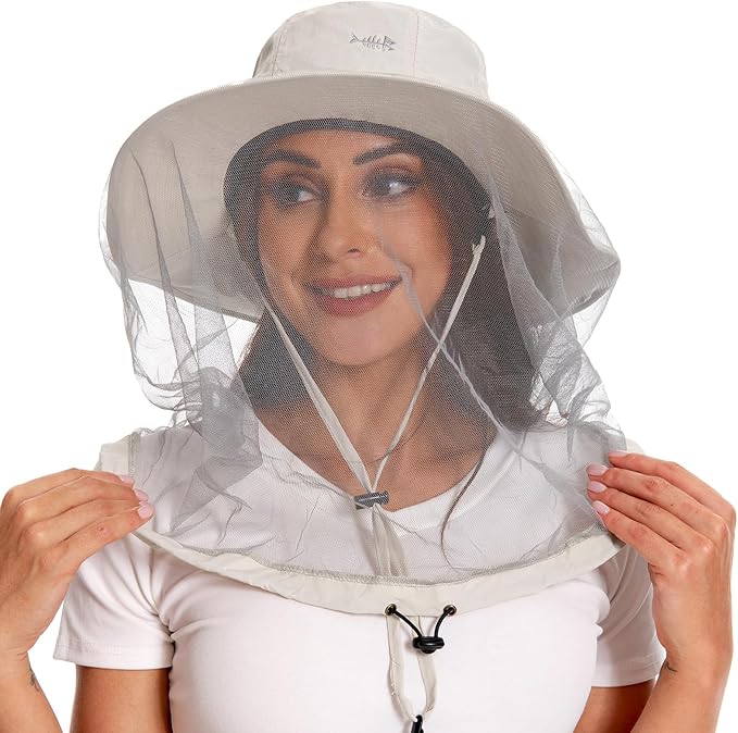 BASSDASH UPF 50+ Mosquito Sun Hat with Hidden Head Net and Neck Flap for Men Women Outdoor Fishing Hiking Camping FH16