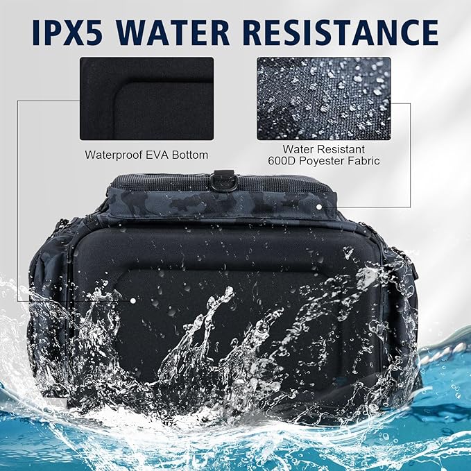 Goture IPX EVA Bottom Fishing Tackle Bag with Rod Holder, Waterproof 600D Fishing Backpack with 8 Lure Pockets & Rain Cover