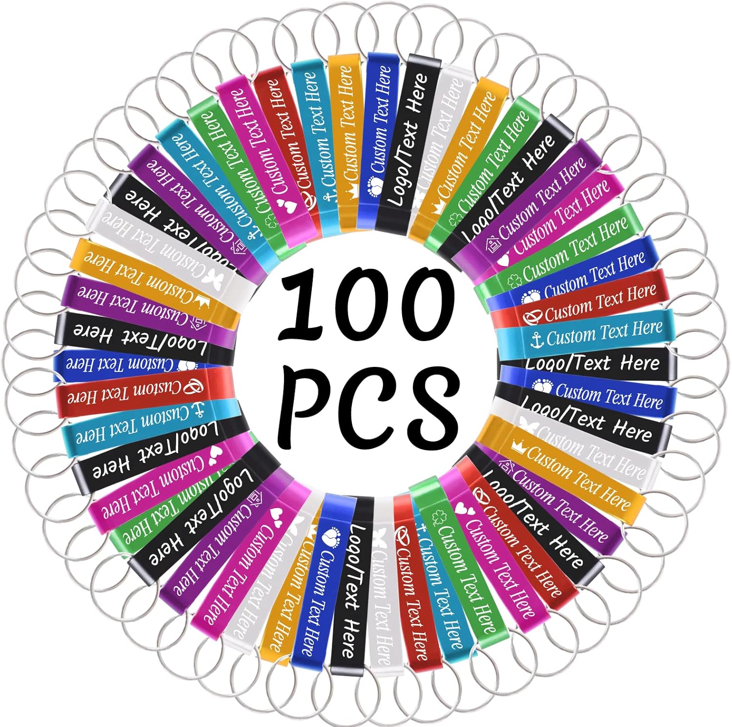 100PCS Personalized Bottle Opener Keychain Bulk Custom Beer Bottle Opener with Logo Text Engraved Wedding Bottle Opener Favors Customized Gifts for Guests Baby Shower Birthday Party-Assorted