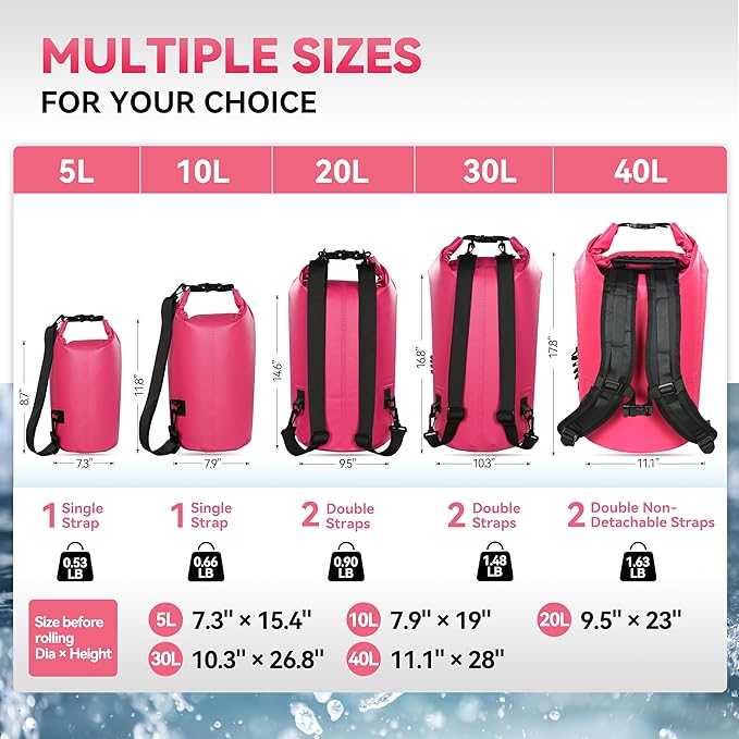 MARCHWAY Floating Waterproof Dry Bag Backpack 5L/10L/20L/30L/40L, Roll Top Sack Keeps Gear Dry for Kayaking, Rafting, Boating, Swimming, Camping, Hiking, Beach, Fishing