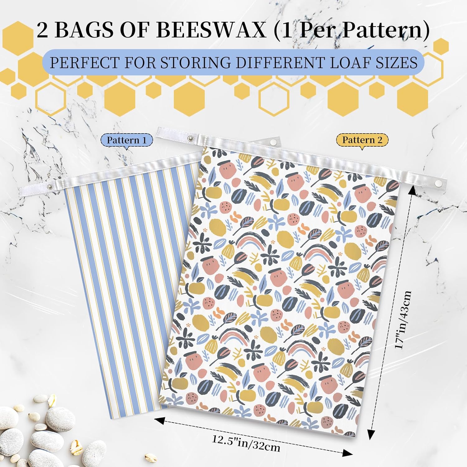 2 Pack Reusable Beeswax Bread Bags for Sourdough & Homemade Bread，bees wax bread bags for homemade bread sourdough ，Cotton Reusable Beeswax Bread Storage Bag, Keep Fresh and Portable