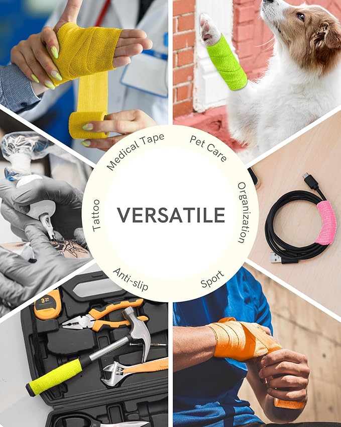 FriCARE Self Adhesive Bandage Wrap, Medical Tape in First Aid Kit, Cohesive Bandages for Wounds Sport Vet, FSA/HSA Eligible, 2 Inches X 5 Yards 16 Rolls, Vivid