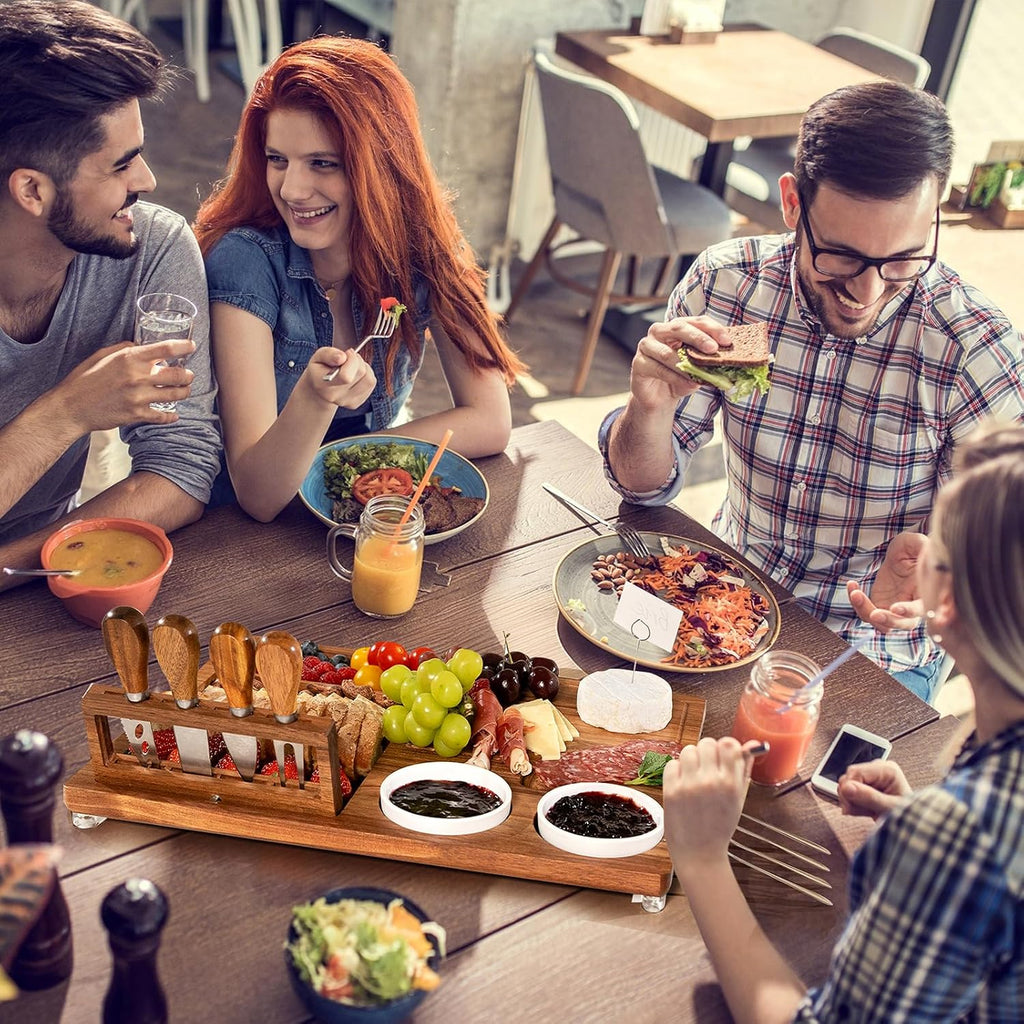 eleganlife Charcuterie Boards Set with Knives, Acacia Cheese Board Large, Charcuterie Platters with Compartments, Serving Boards Gifts for Wedding, Birthday and Housewarming Party