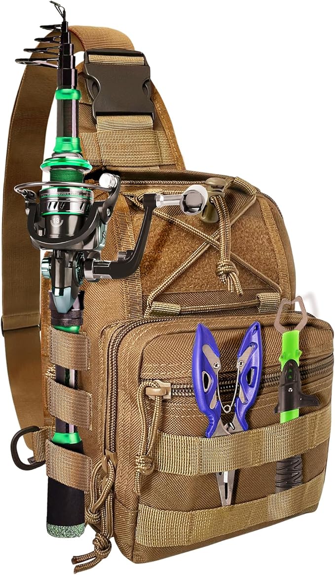 Fishing Backpack Tackle Storage Bag With Rod Holder - Sling Gear Storage
