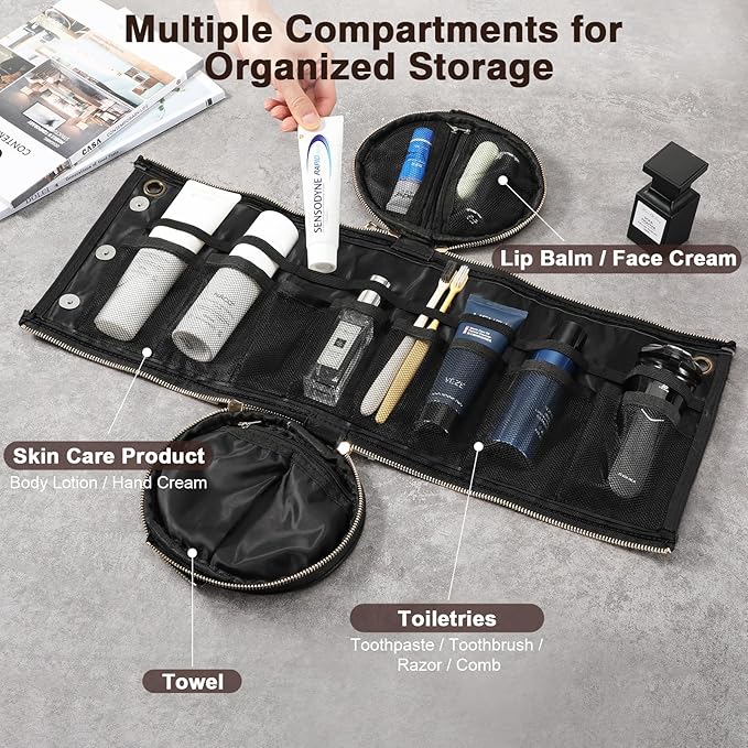 Luxspire Toiletry Bag for Men, Travel Toiletry Organizer Dopp Kit, PU Water-resistant Shaving Bag for Toiletries Accessories, Gift for Men, Black