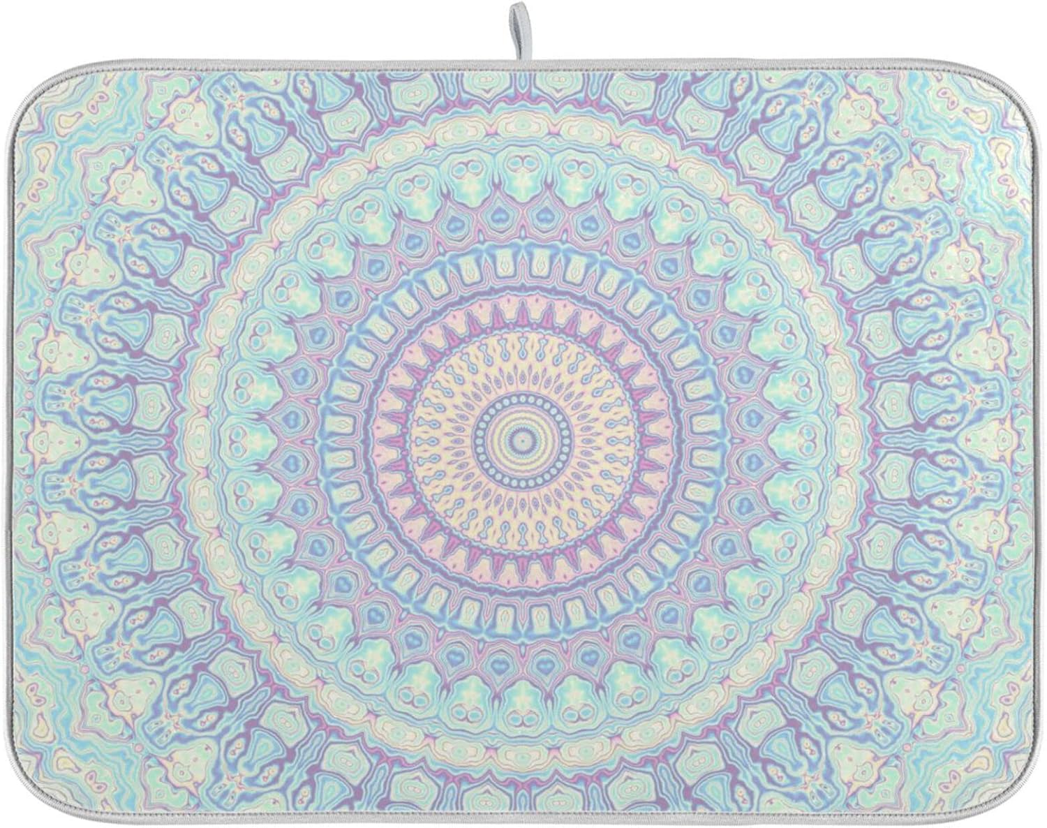 Mandala Bohemian Dish Drying Mat for Kitchen Counter Boho Ethnic Absorbent Microfiber Drying Pad, Medium 16x18 in, Reversible Drainer Mats