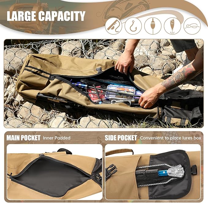 Wowelife Fishing Rod Carrier - Pole Bag Reel Organizer Case Storage for Gear, Travel - Gifts for Men, Family