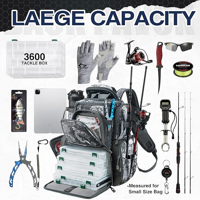 Piscifun Fishing Tackle Backpack with 4 Trays, Large Outdoor Storage Tackle Bag with Protective Rain Cover for Fishing Gear