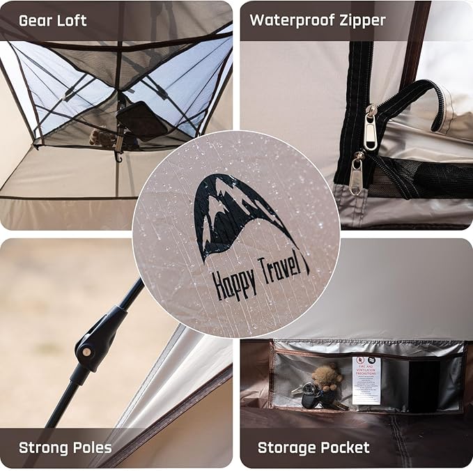 Happy Travel 1/2/3/4 Person Camping Tent, Instant Easy Pop Up Tents for Camping,Automatic Waterproof Family Camping Tent, Easy Set Up Tent,Portable Windproof Dome Tent for Camping Hiking & Traveling