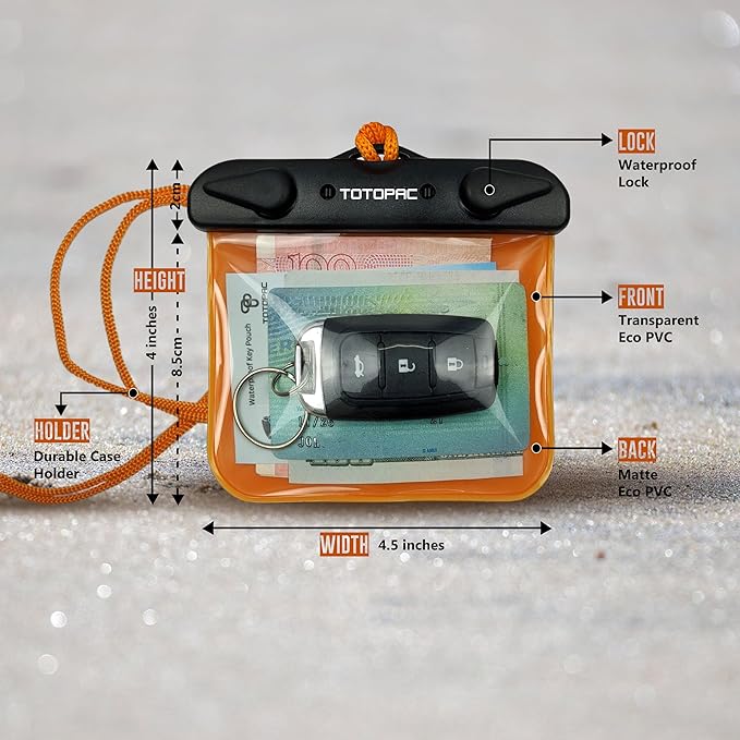 2Pack Waterproof Car Key FOB Case Floating Wallet Pouch for Remote Keys ID Credit Card Cash Money Submersible Dry Bag Holder (2, Black + Orange)