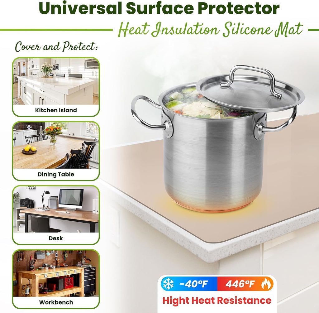 Large Silicone Mat 28" x 20" Multipurpose Mat Thick Heat Resistant, Kitchen Counter Mat Waterproof - Coffee Machine, Glass Top Stove Cover Countertop Protector for Air Fryer, Baking mat (Beige)