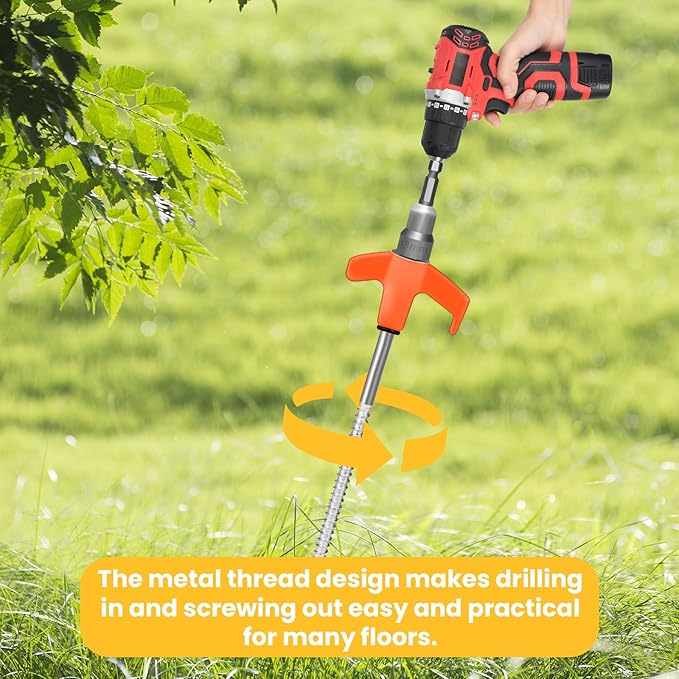 12 Pack 8" Screw in Tent Stakes Heavy Duty- Ground Anchors Screw- Tent Pegs Camping Stakes- Hex Pegs Drillable Tent Stakes and Hexagon Head Drive and Storage Box (Orange)