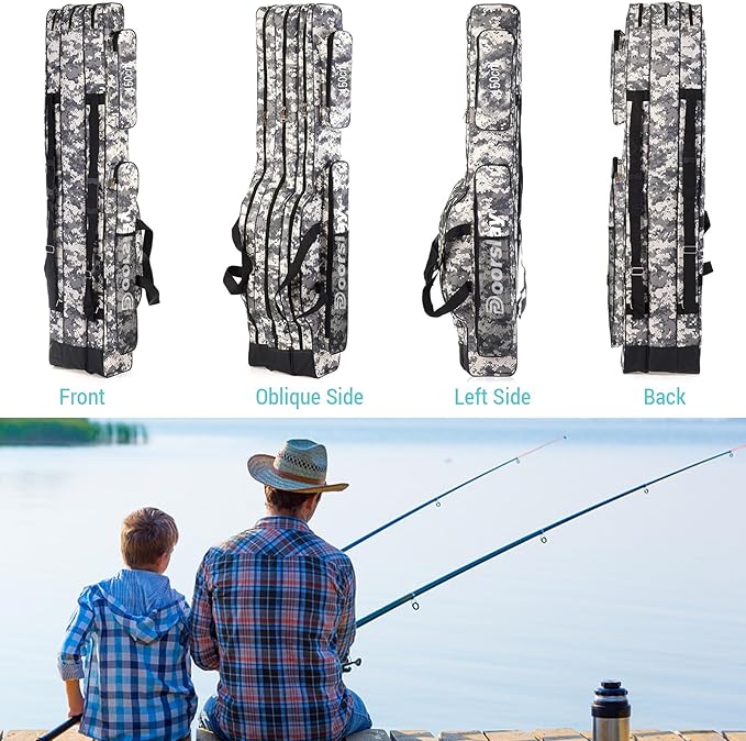 doorslay Fishing Bag Portable Folding Fishing Tackle Storage Bags Oxford Fishing Rod Case Fishing Pole Bag Carry Organizer Outdoor Waterproof for Fishing Camping Hiking Traveling