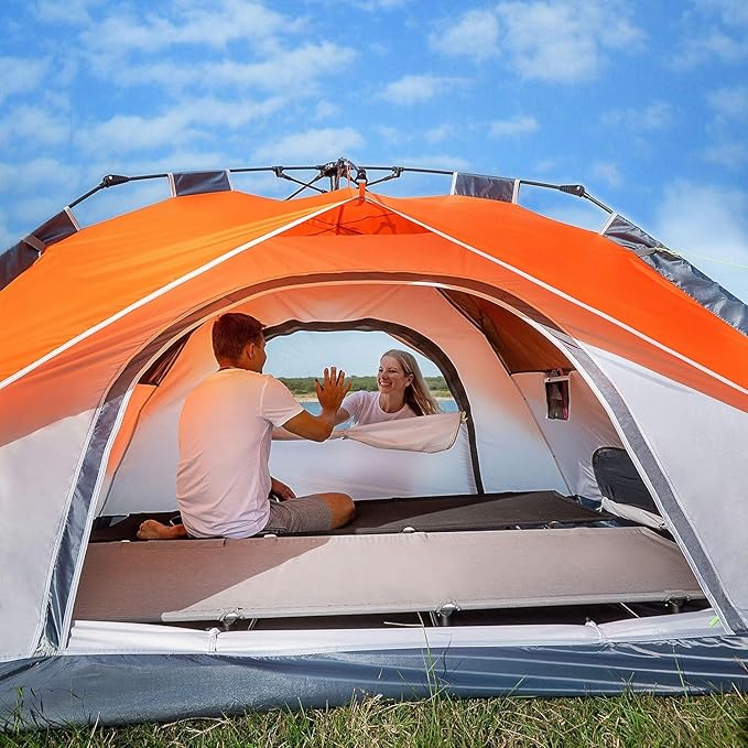 MOON LENCE Pop Up Tent Family Camping Tent for 4 Person, Portable Instant/Automatic Tent Waterproof Windproof for Camping Hiking Mountaineering