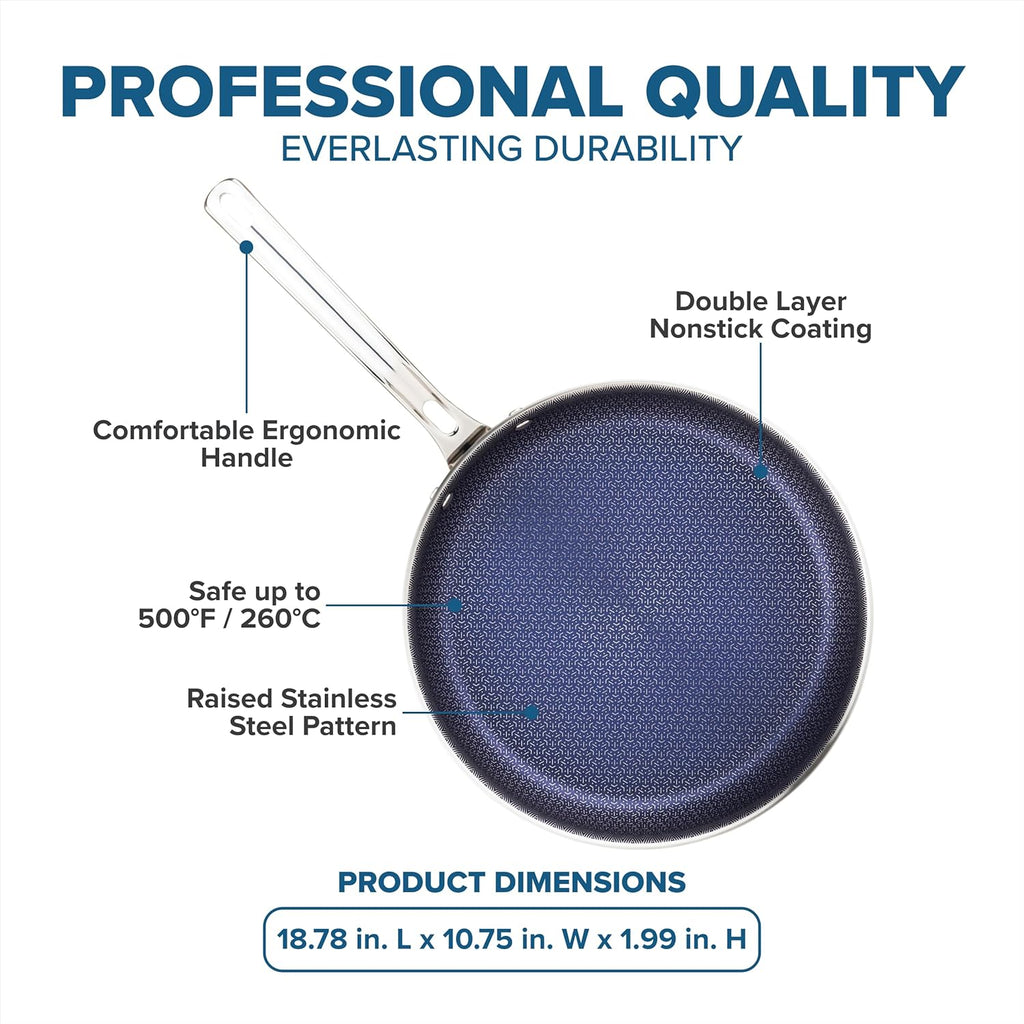 Viking 3-Ply Non Stick Frying Pan, 10 Inch Hybrid Plus Stainless Steel Kitchen Cookware, Silver