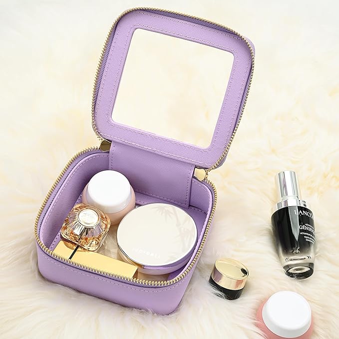 Aveniee Mini Clear Makeup Bag, Small Cosmetic Bags Travel Toiletry Bag, TSA Approved Clear Makeup Case Pouch with Zipper, Car Organizer Essentials for Women Men(Lilac)