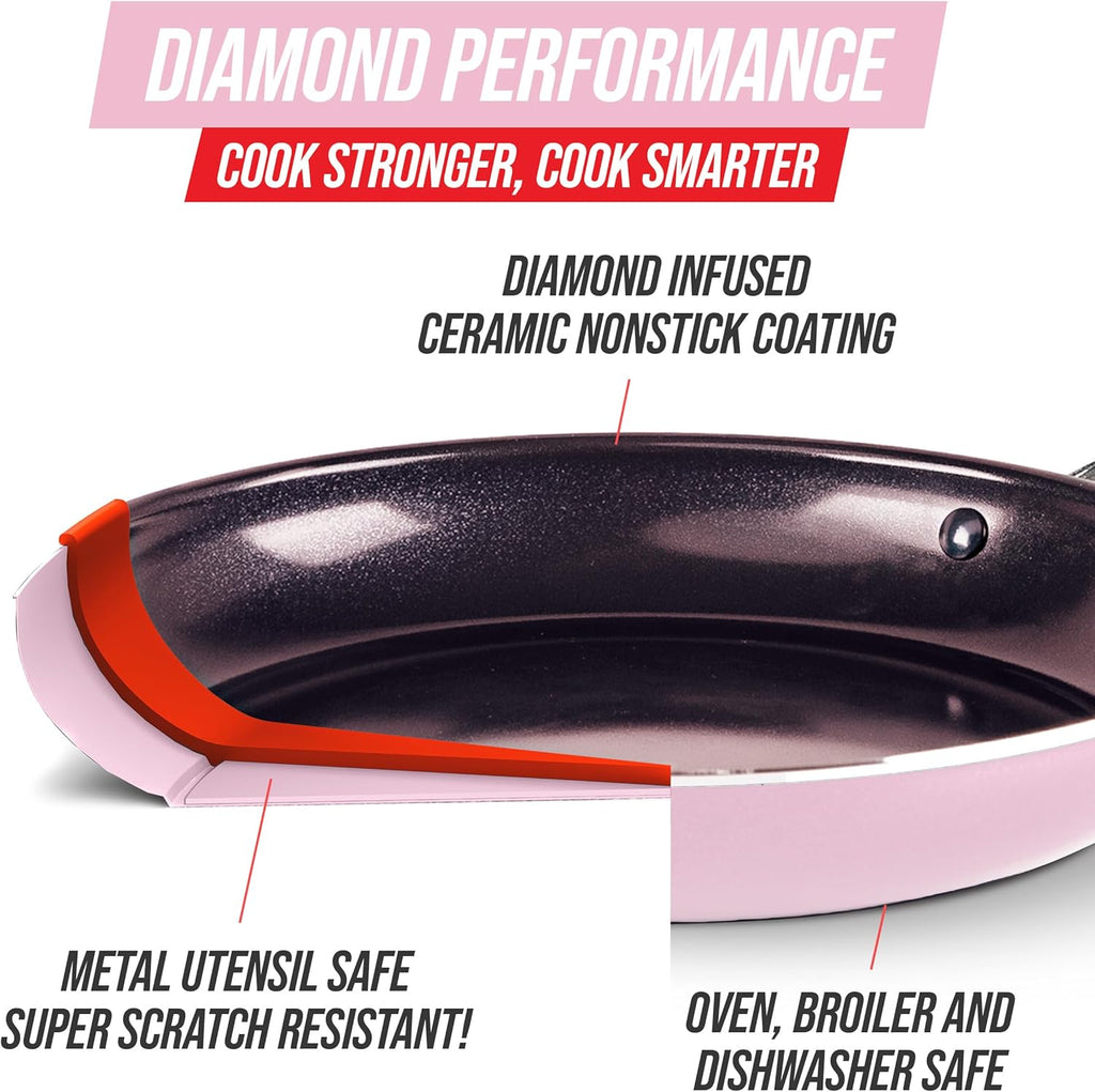 Blue Diamond Cookware Diamond Infused Ceramic Nonstick 10" Frying Pan Skillet, PFAS-Free, Dishwasher Safe, Oven Safe, Pink