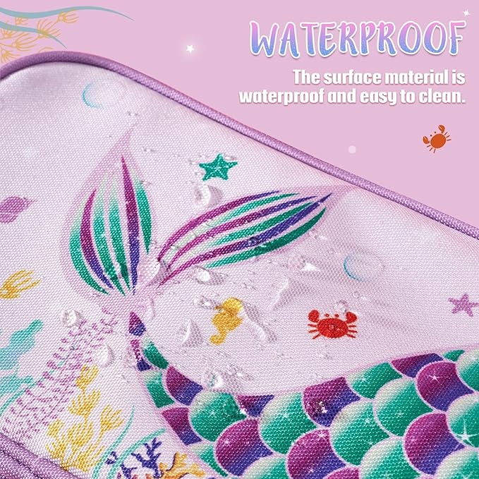WAWSAM Mermaid Toiletry Bag - Kids Toiletry Bag for Girls Christmas Birthday Gift Camping Travel Toiletry Case Toiletries Makeup Cosmetic Pouch Pink Water-resistant Wash Bag Dopp Kit with Mesh Pocket