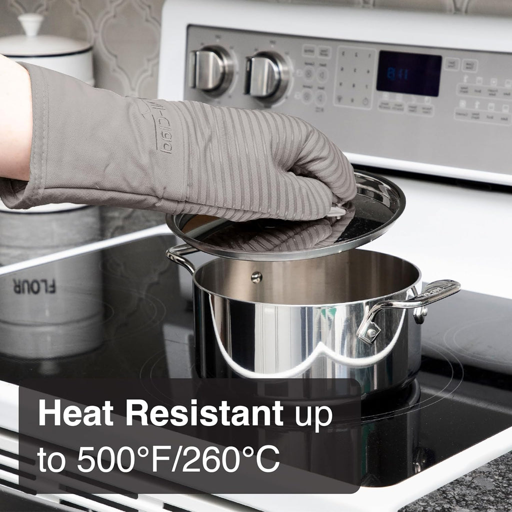 All-Clad Premium Silicone Oven Mitt: Heat Resistant to 500 Degrees - 100% Cotton & Silicone, 14"x7" Pot Holder for Kitchen and Barbeque, (1-Pack), Titanium Gray