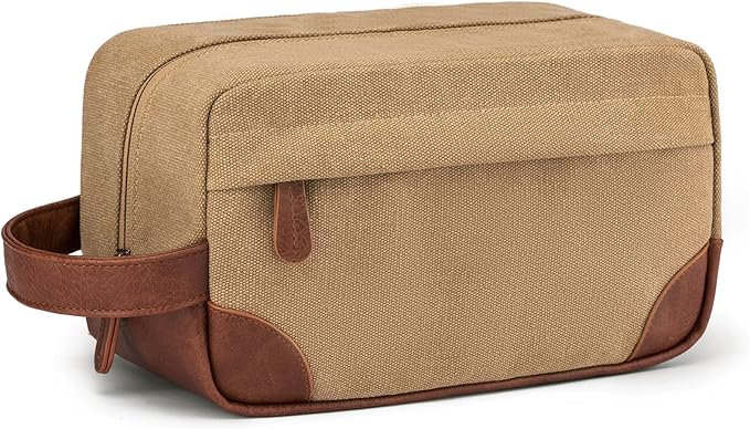 Vorspack Toiletry Bag Hanging Dopp Kit for Men Water Resistant Canvas Shaving Bag with Large Capacity for Travel - Brown