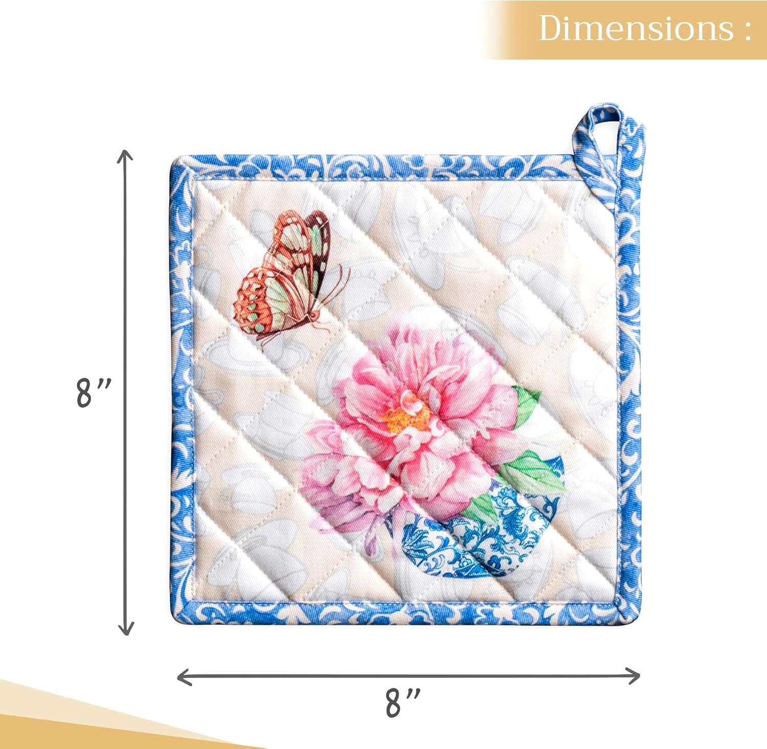 Maison d' Hermine Pot Holders 100% Cotton Heat Resistant Potholders 8" x 8" Hot Pads with Loop BBQ, Cooking, Baking, Grilling, Kitchen, Handling Hot Pans Spring/Summer (Pack of 1, Canton)