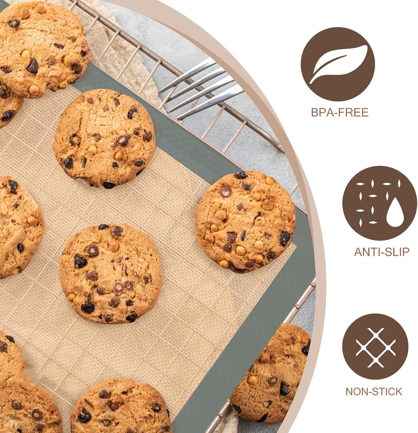 Silicone Baking Mat, 3 Pack Reusable Baking Mat, Non-Stick, Food Safe Silicone Mats for Baking, Oven Baking Sheet for Making Cookies, Macaroons, Bread