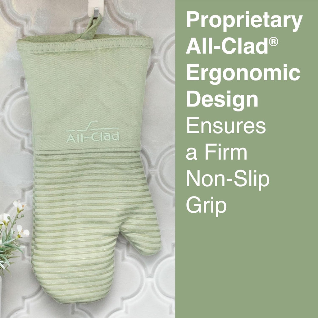 Extra Long Silicone Oven Mitts Heat Resistant 500 Degrees, 1 Pack, 14"x7" Fennel, All-Clad Kitchen Textiles