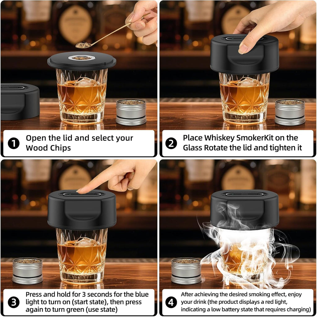 Electric Whiskey Smoker Kit,No Butane Needed,Smokepub,Electric Cocktail Smoker Kit,Drink Bourbon Smoker Kit with 6 Wood Chips,Birthday Christmas Smokpub Gifts for Men,Dad,Husband.