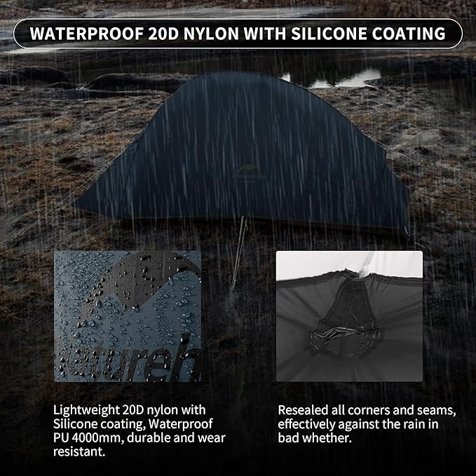 Naturehike Cloud-Up 1 Person Tent, Lightweight Backpacking Tents for One Man, Waterproof Ultralight One Person Tent for Camping Hiking Backpacking