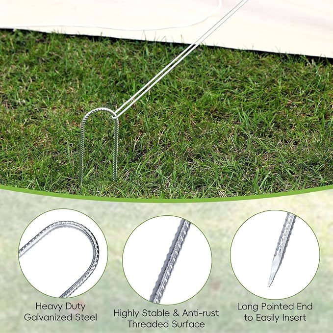 CEWOR 6 Pack 12 Inch Rebar Stakes, U Hook Galvanized Trampoline Stakes High Wind Ground Anchors for Camping Tent, Chain Link Fence, Heavy Duty Metal Steel Yard Landscape Garden Staples