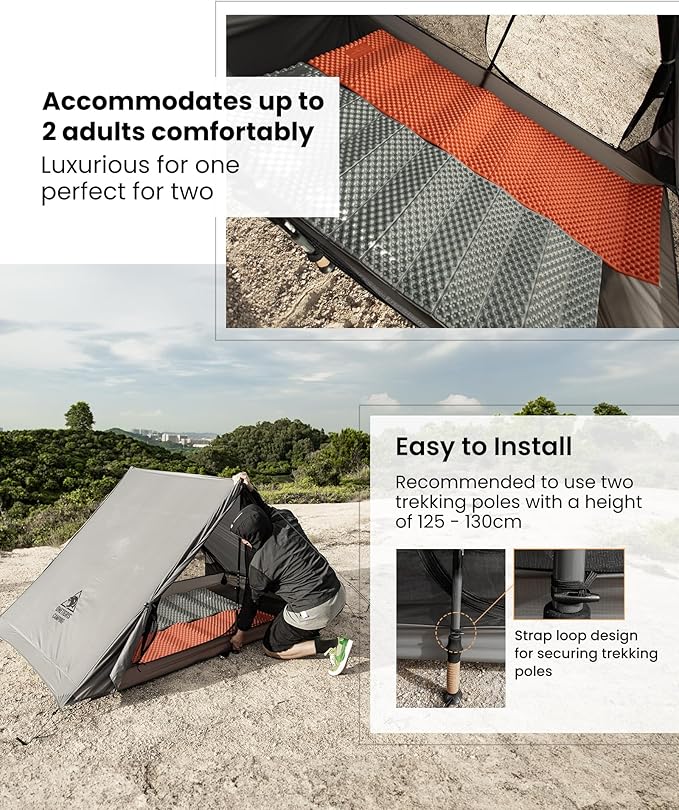 OneTigris HILLRIDGE Backpacking Tent, Waterproof Windproof 2 Person Tent, 20D SIL-Coated Nylon, Single Layer, Ultralight 3 Season Tent for Camping Hiking Canoeing Travel