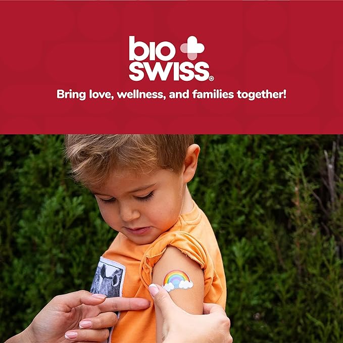 BioSwiss Bandages, Rainbow Shaped Self Adhesive Bandage, Latex Free Sterile Wound Care, Fun First Aid Kit Supplies for Kids, 50 Count