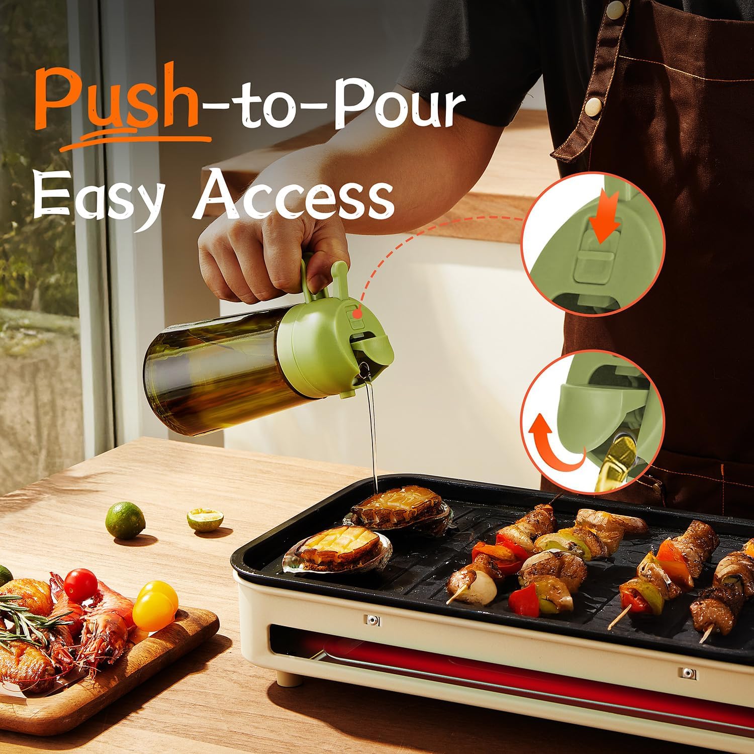 TrendPlain - 16oz Olive Oil Dispenser for Kitchen - 2 in 1 Olive Oil Dispenser and Oil Sprayer - Olive Oil Dispenser Bottle w/Stickers - Olive Oil Sprayer for Cooking 2Pcs White&Green (Light Blockage)