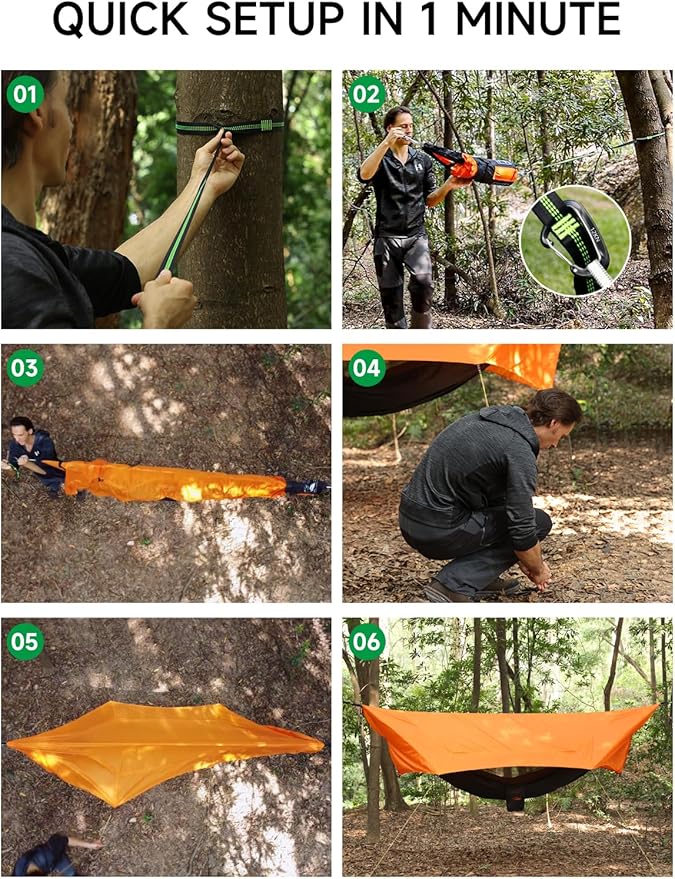 SkyNest 11ft Hammock with Net and Rain Fly Tarp, 4 in 1 Camping Hammock Tent, Ultralight Portable Double-Layer Hammock with Ridge Rope for Camping, Hiking and Backpacking