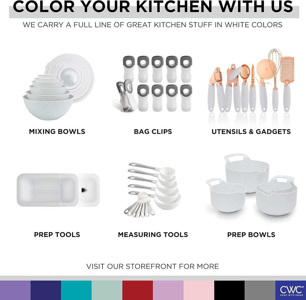 COOK WITH COLOR Prep Bowls with Lids- Wide and Deep Nesting Plastic Small Mixing Bowl Set with Lids, 8 Piece Set - Wide Bowls, Speckled White